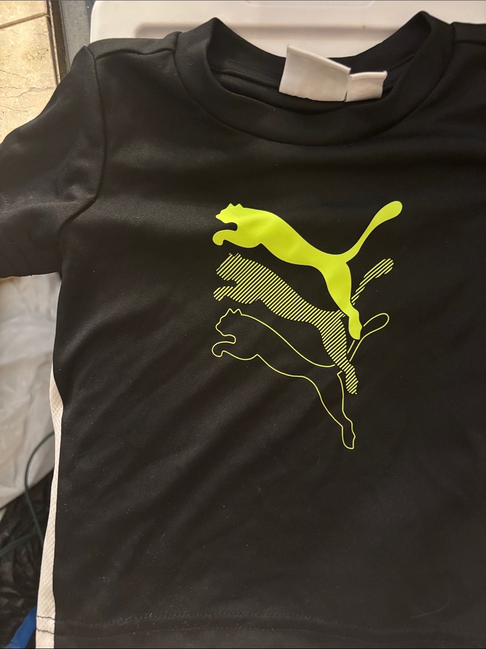 Puma Black Tee with Neon Yellow Logo 3-6 months